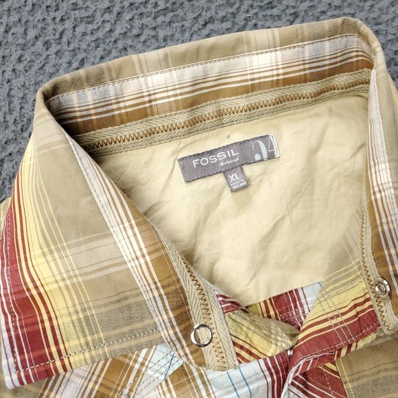 Fossil Pearl Snap Plaid Button Shirt Multicolor Mens XL Long Sleeve - Picture 2 of 8